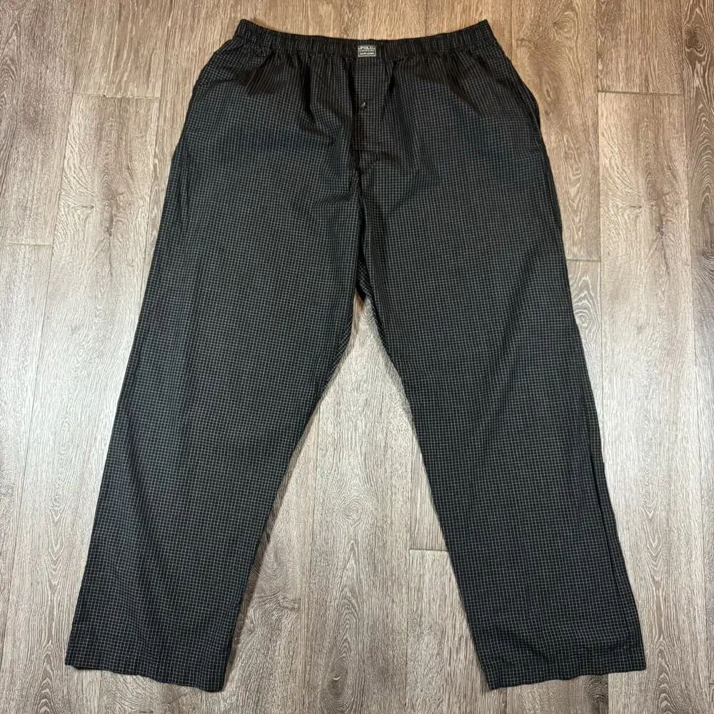Polo Ralph Lauren Pajama Set Mens XL Black Check Cotton Sleepwear Lounge